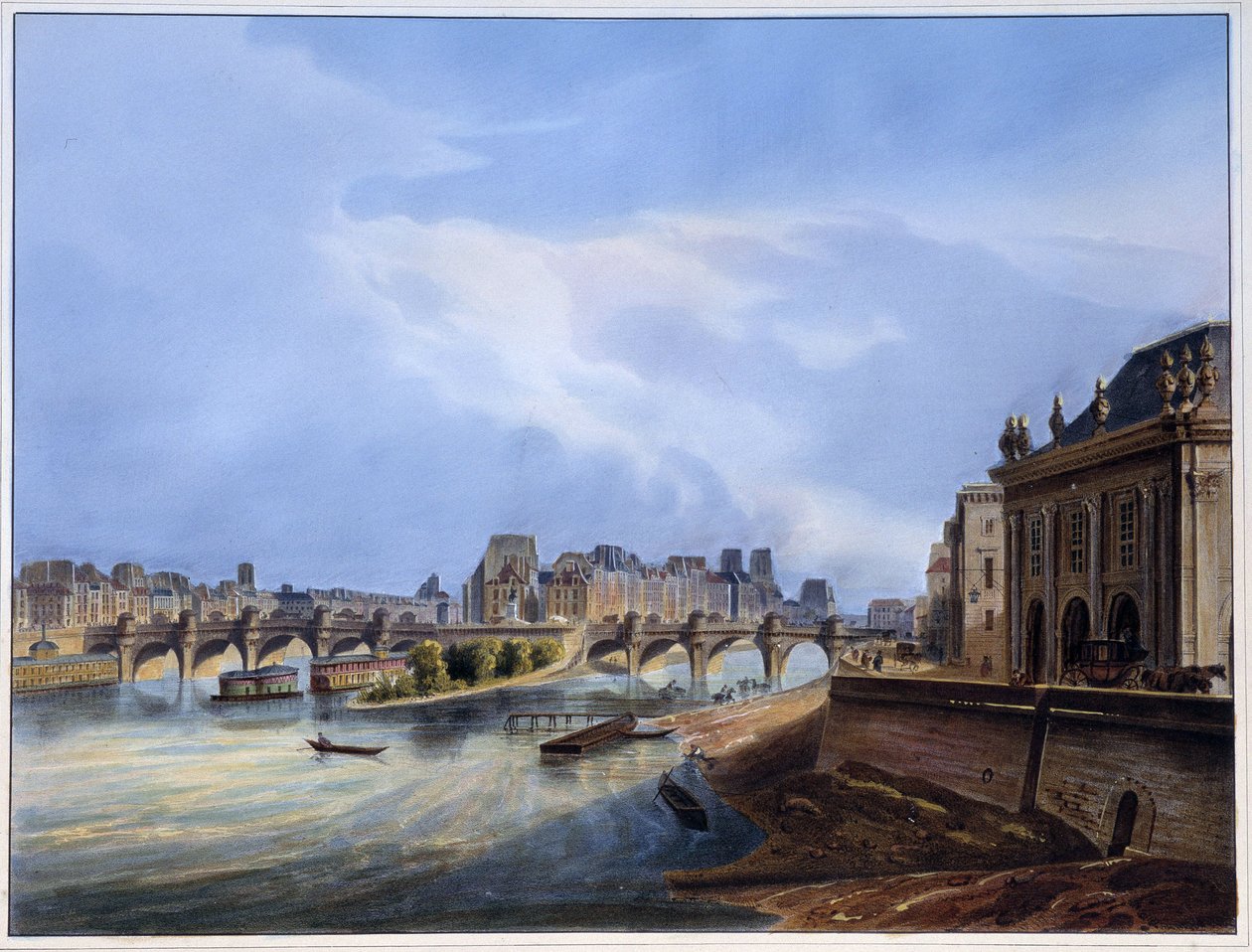 Pohled na Pont Neuf - v „Paříži roku 1837“ od Arnouta od Louis Jules Arnout