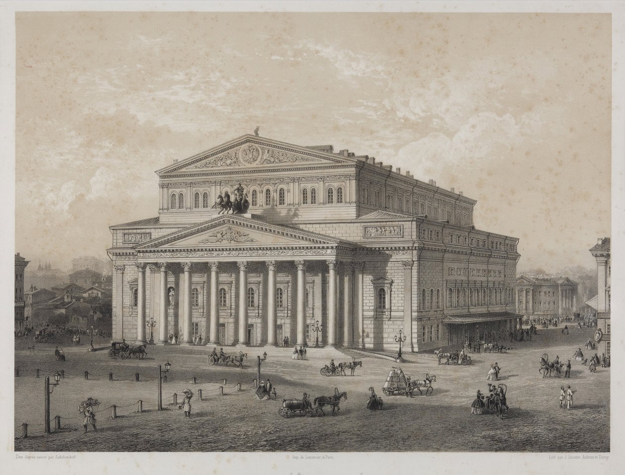 Bolchoi - Velké divadlo v Moskvě, Jacottet, Louis Julien (1806-?). Litografie od Louis Julien Jacottet