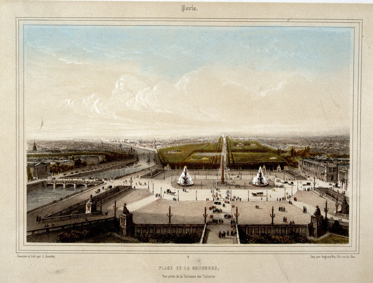 Place de la Concorde - Litografie od Jacottet od Louis Julien Jacottet