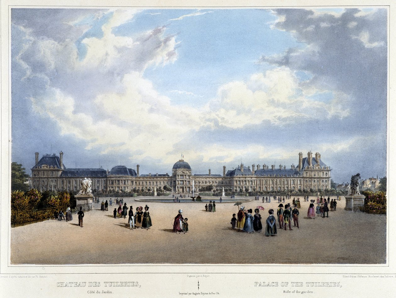Pohled na palác a zahradu Tuileries – v “” Promenade dans Paris et ses environs””, od Jacottet a Benoist, Paříž, v.1840 od Louis Julien Jacottet