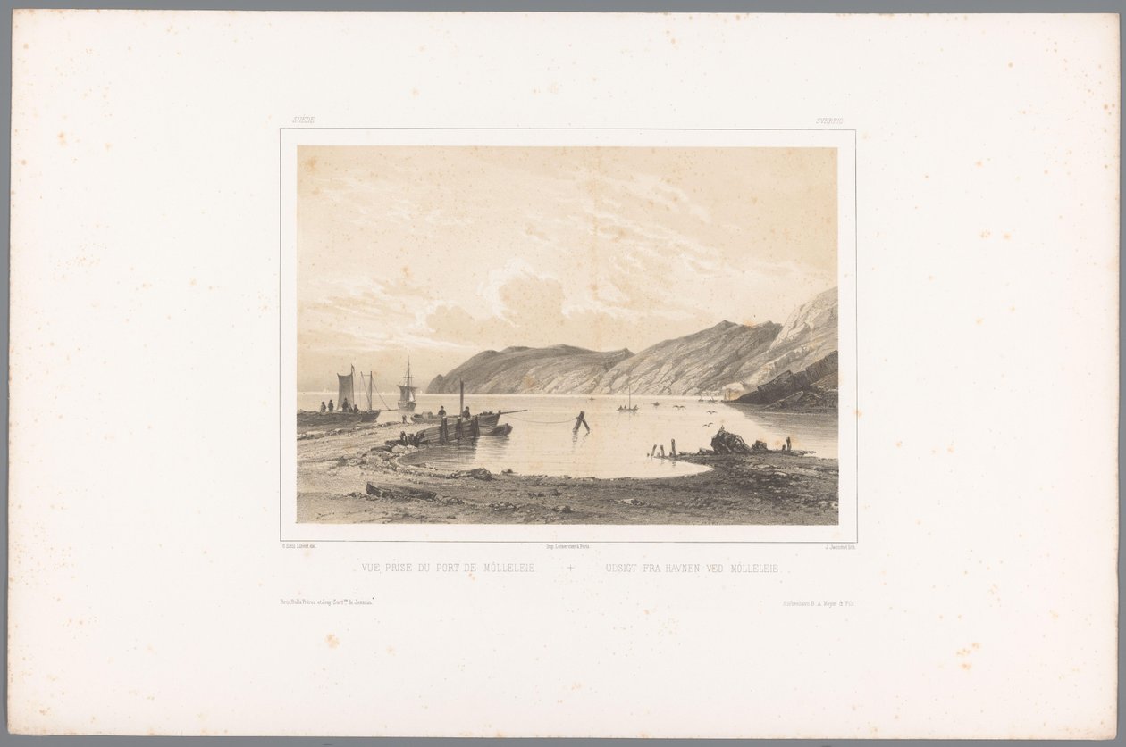 Pohled na přístav Mölle Vue prize du Port de Mólleleie / Udsigt fra Havnen ved Mólleleie (název na objektu) Tváře ve Skandinávii (název série) Vues du Nord. Semiš (název série) od Louis Julien Jacottet