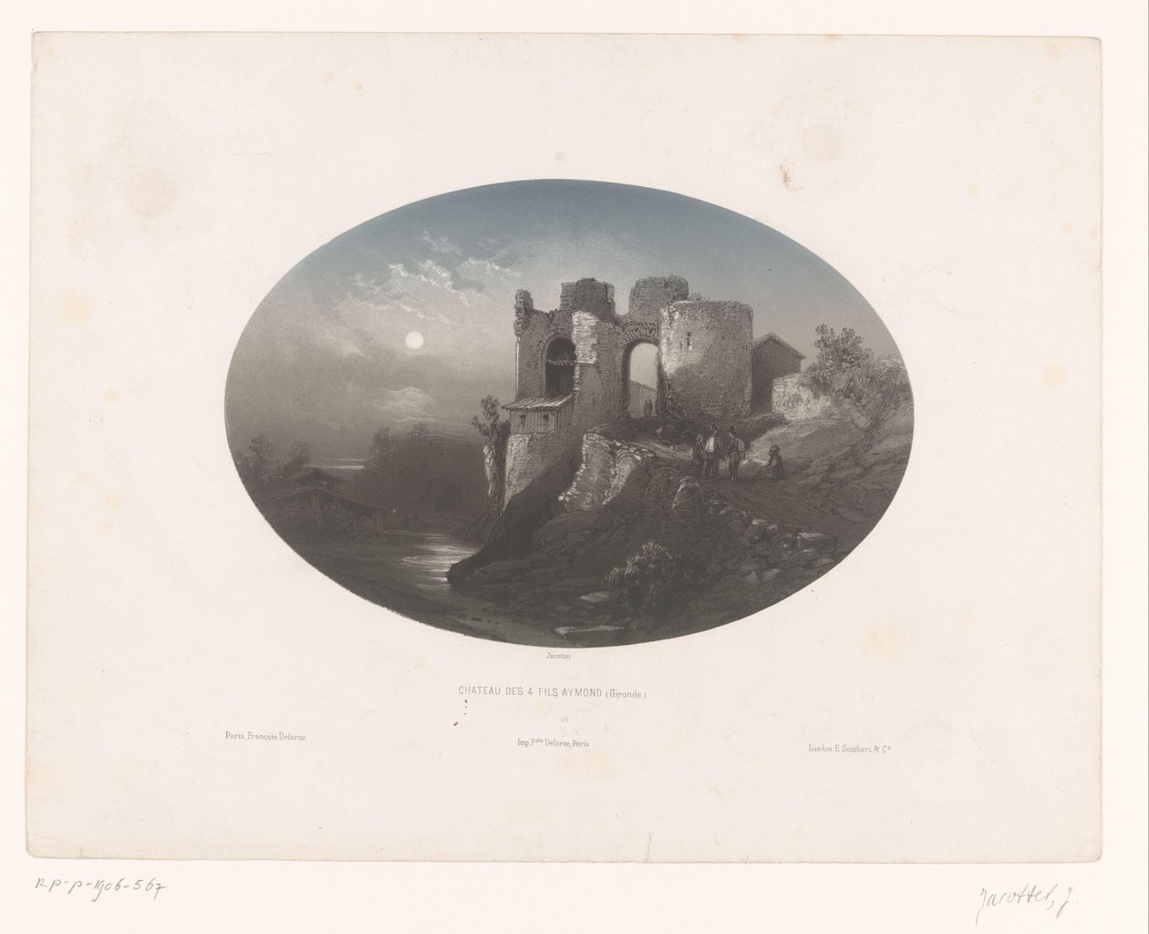 Pohled na zříceninu hradu Four Heemskinderen Château des 4 fils Aymond (Gironde) (název na objektu) od Louis Julien Jacottet