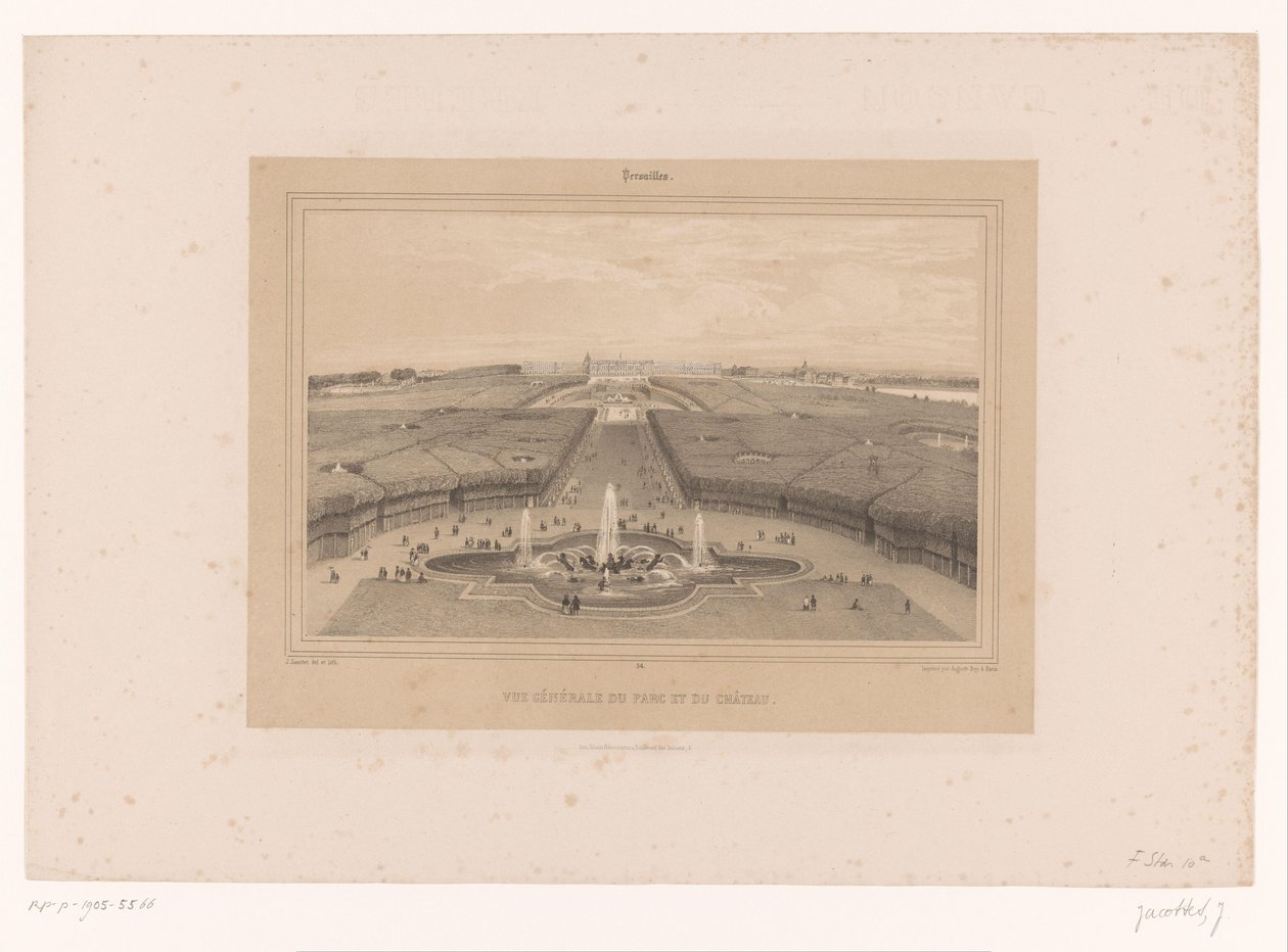 Pohled na zahrady ve Versailles Vue generale du Parc et du Château (název na objektu) Tváře v Paříži a okolí (název série) Versailles (název série na objektu) od Louis Julien Jacottet