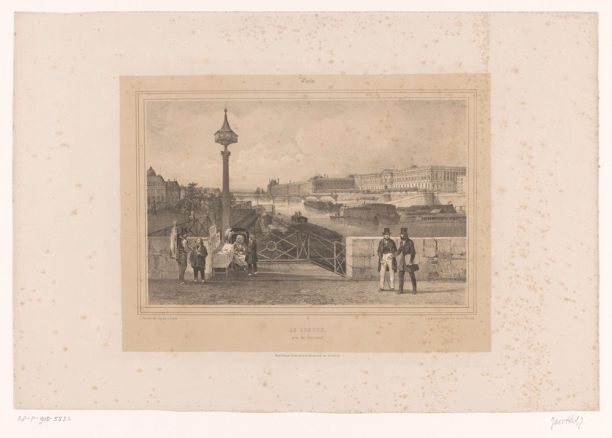 Pohled na Palais du Louvre z Pont Neuf Le Louvre, pris du Pont-neuf (název na objektu) Tváře v Paříži a okolí (název série) Paris (název série na objektu) od Louis Julien Jacottet