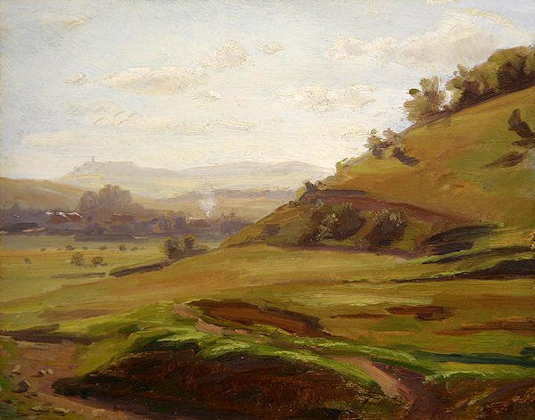 Pohled ze svahu Doernbergu na Burghasungen (olej na plátně) od Louis Kolitz