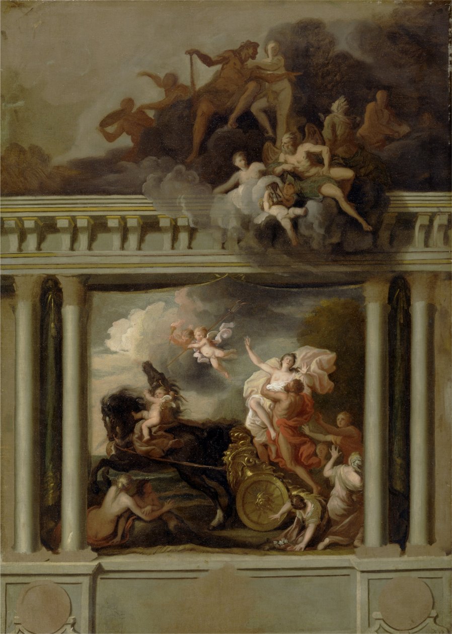 Znásilnění Proserpiny, návrh schodiště Devonshire House, Londýn, kolem roku 1704 (olej na plátně) od Louis Laguerre