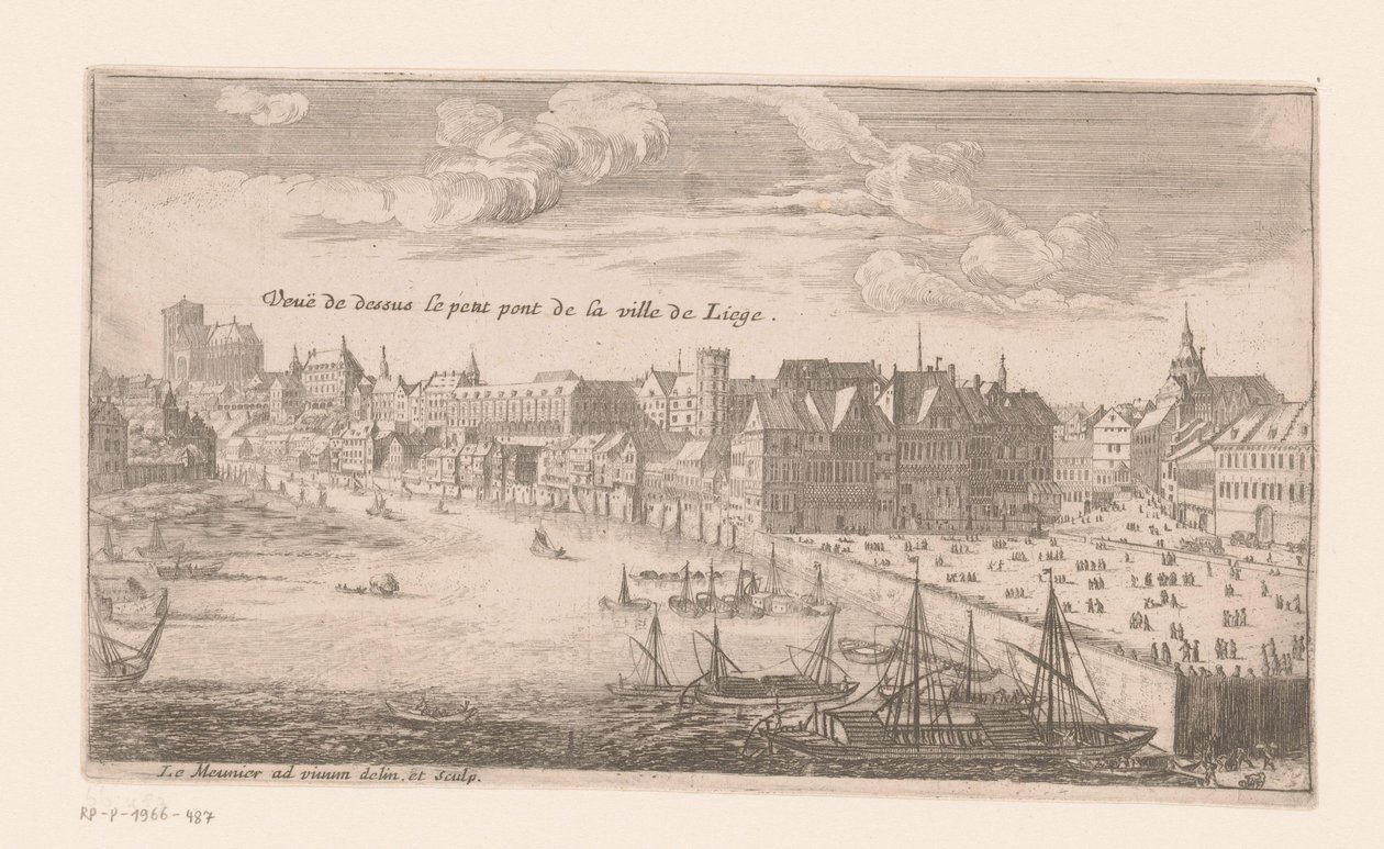 Pohled na Lutych Vue de dessus le petit pont de la ville de Liege (název na objektu) od Louis Le Meunier