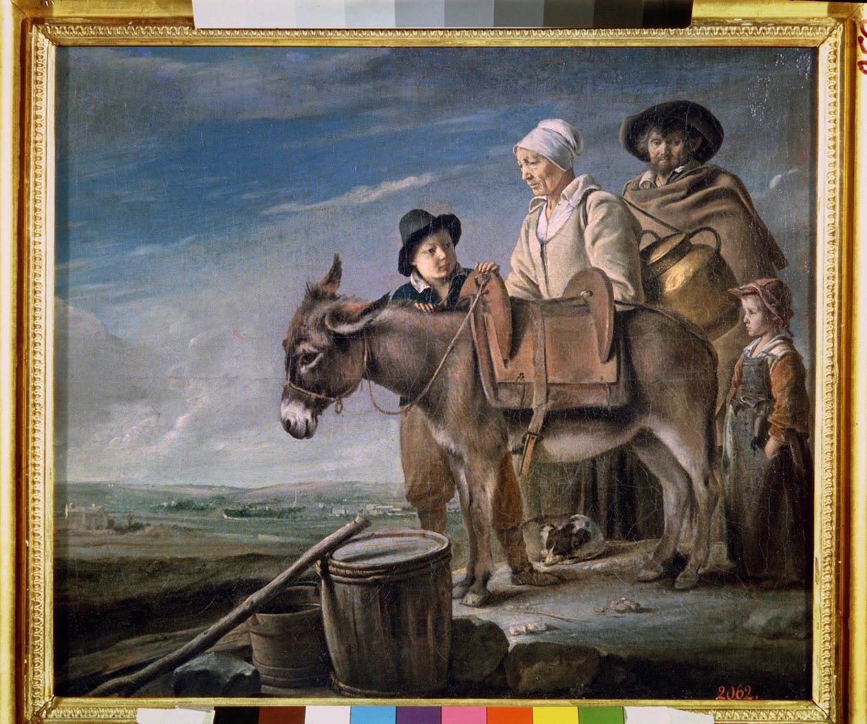 Rodina dojičky. (Rodina dojičky). Selská rodina s oslem. Obraz Louis Le Nain (1593-1648) od Louis le Nain