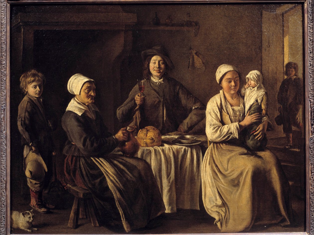 Návrat Baptema aneb „Šťastná rodina““ Obraz Louis Le Nain (1593-1648) 1642. Rozměr 0,61 x 0,78 m od Louis le Nain
