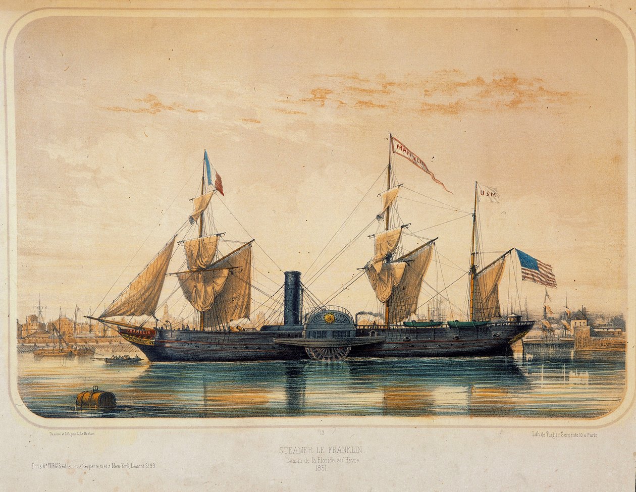 Parník „The Franklin“““ ve floridské pánvi v Le Havre. Kresba Louis Lebreton (? - 1866) od Louis Le Breton