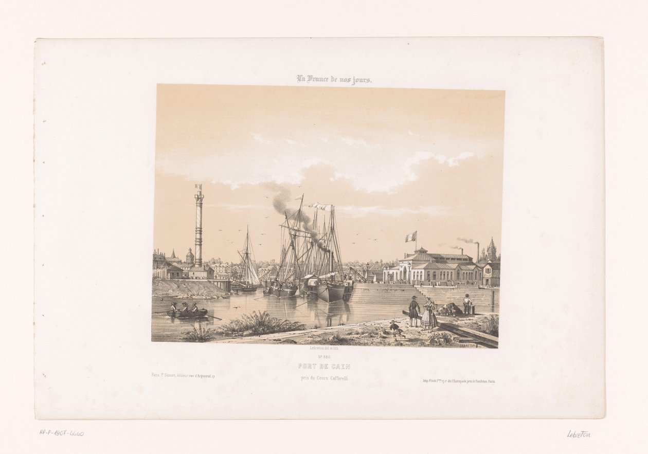 Pohled na Caen z Cours Caffarelli Port de Caen, Pris du Cours Caffarelli (název na objektu) Současná Francie (název série) La France de nos jours (název série na objektu) od Louis Le Breton