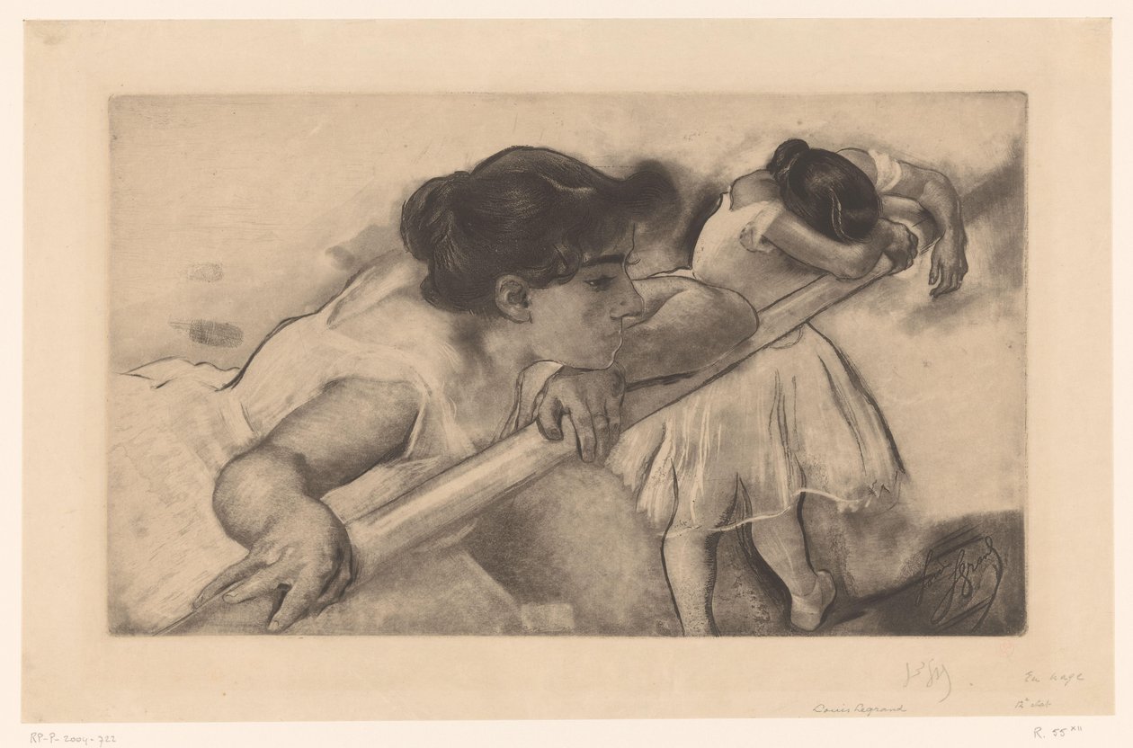 Dvě baletky na baletní tyči En nage (název na objektu) Mladé baleríny (název série) Les Petites du ballet (název série) od Louis Legrand (signed by artist)