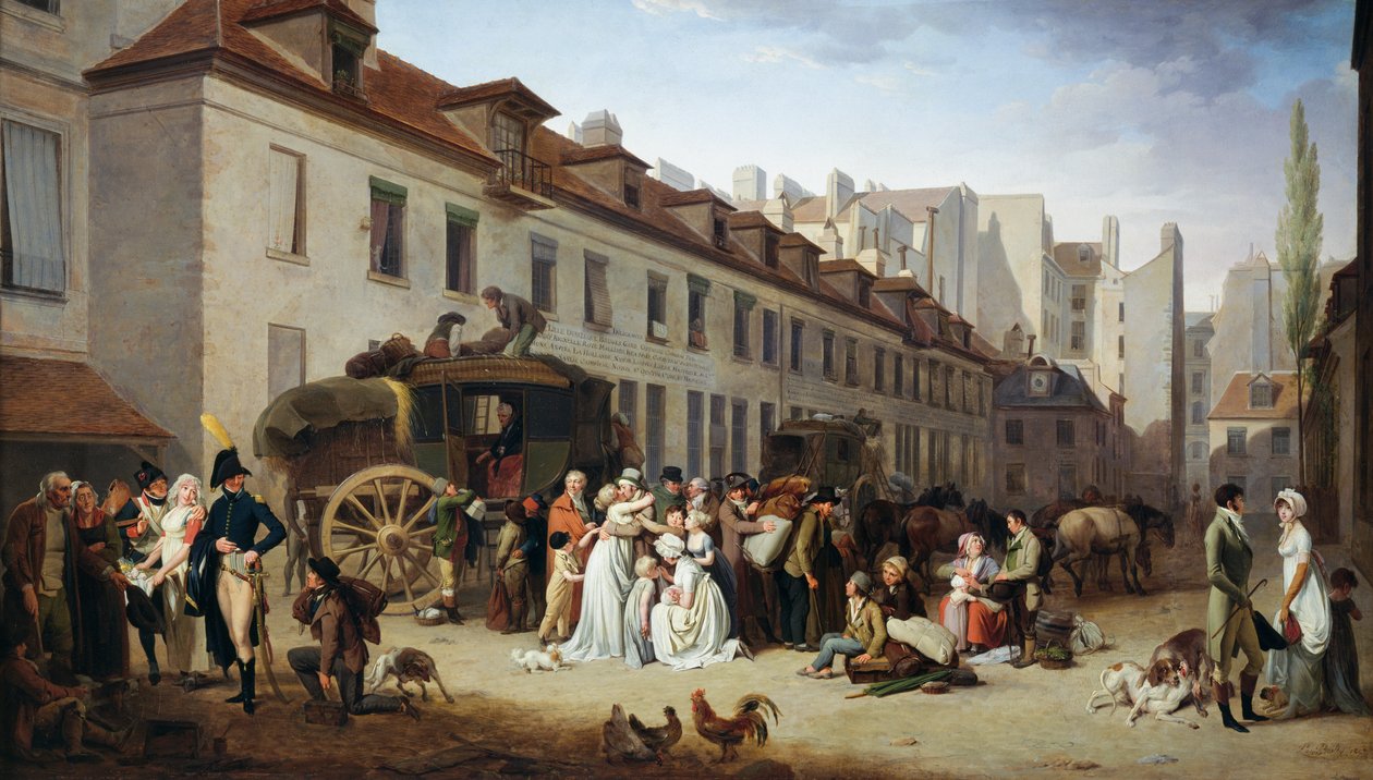 Příjezd dostavníku na nádvoří Messageries od Louis Leopold Boilly