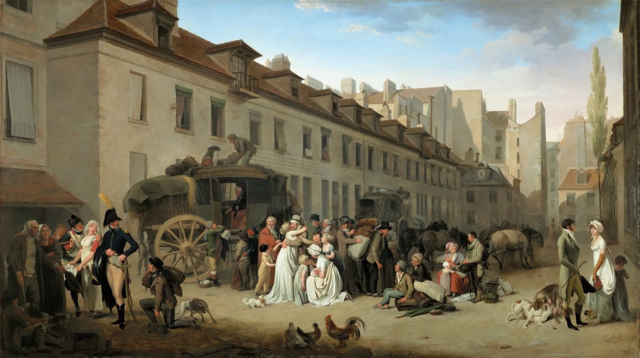Příjezd dostavníku na nádvoří Messageries od Louis Leopold Boilly