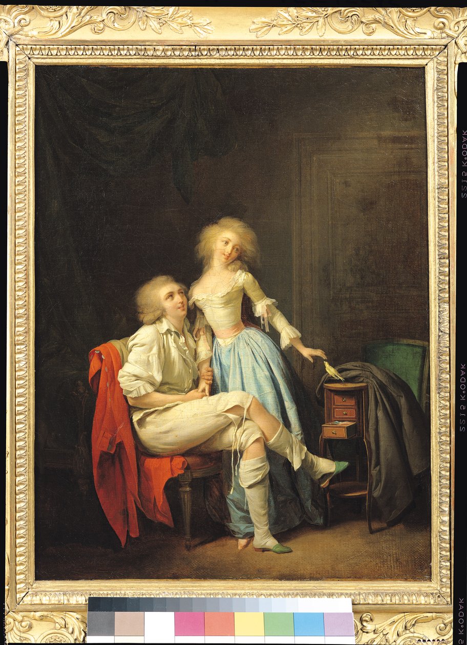 Pár s uprchlým ptákem (olej na plátně) od Louis Leopold Boilly