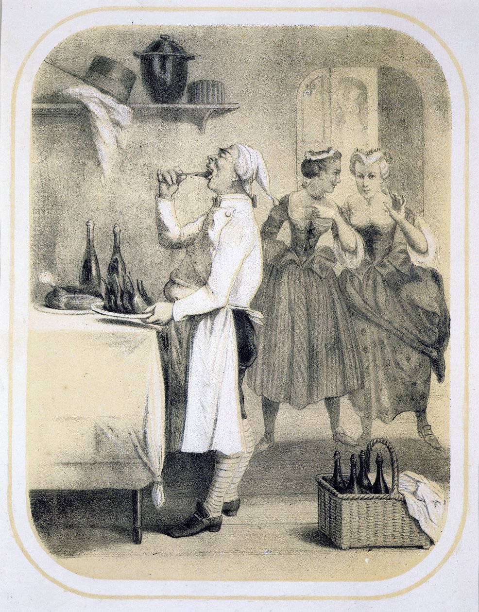 Obžerství v kuchyni, ze série tisků zobrazujících Sedm smrtelných hříchů, kolem roku 1850 od Louis Leopold Boilly