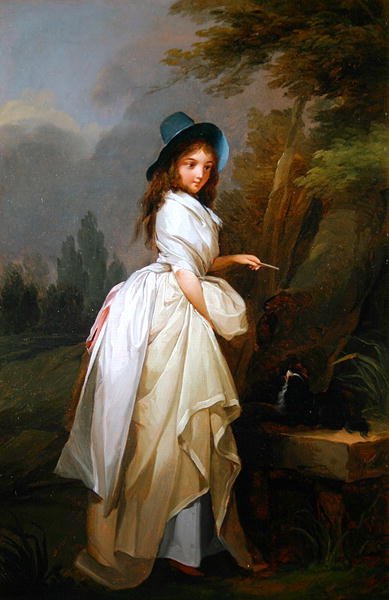Dáma si hraje se svým psem (olej na plátně) od Louis Leopold Boilly