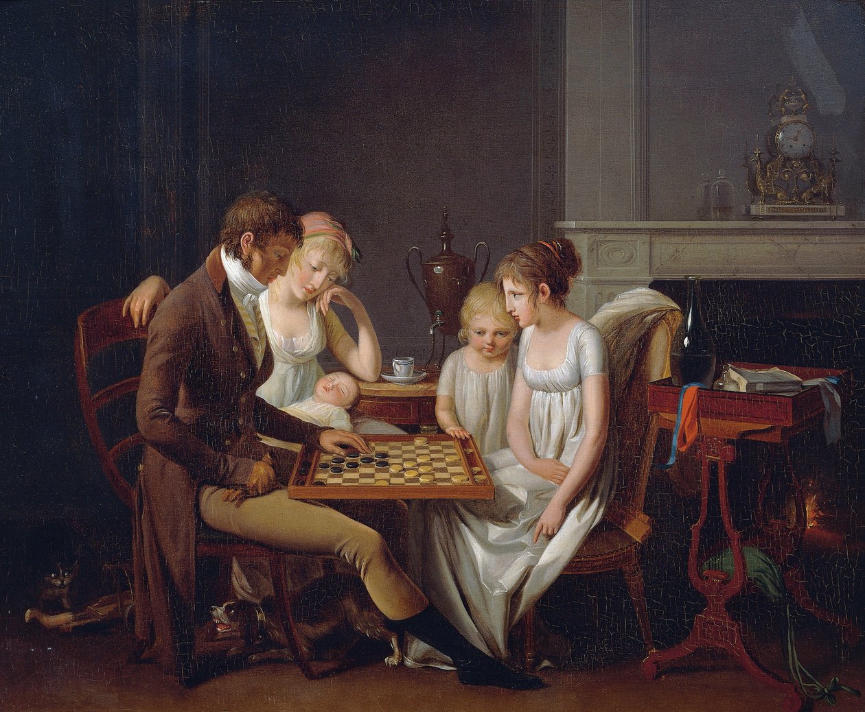 Obraz rodinné hry dáma, cca 1803, Louis Leopold Boilly (1761-1845), olej na plátně, Francie od Louis Leopold Boilly