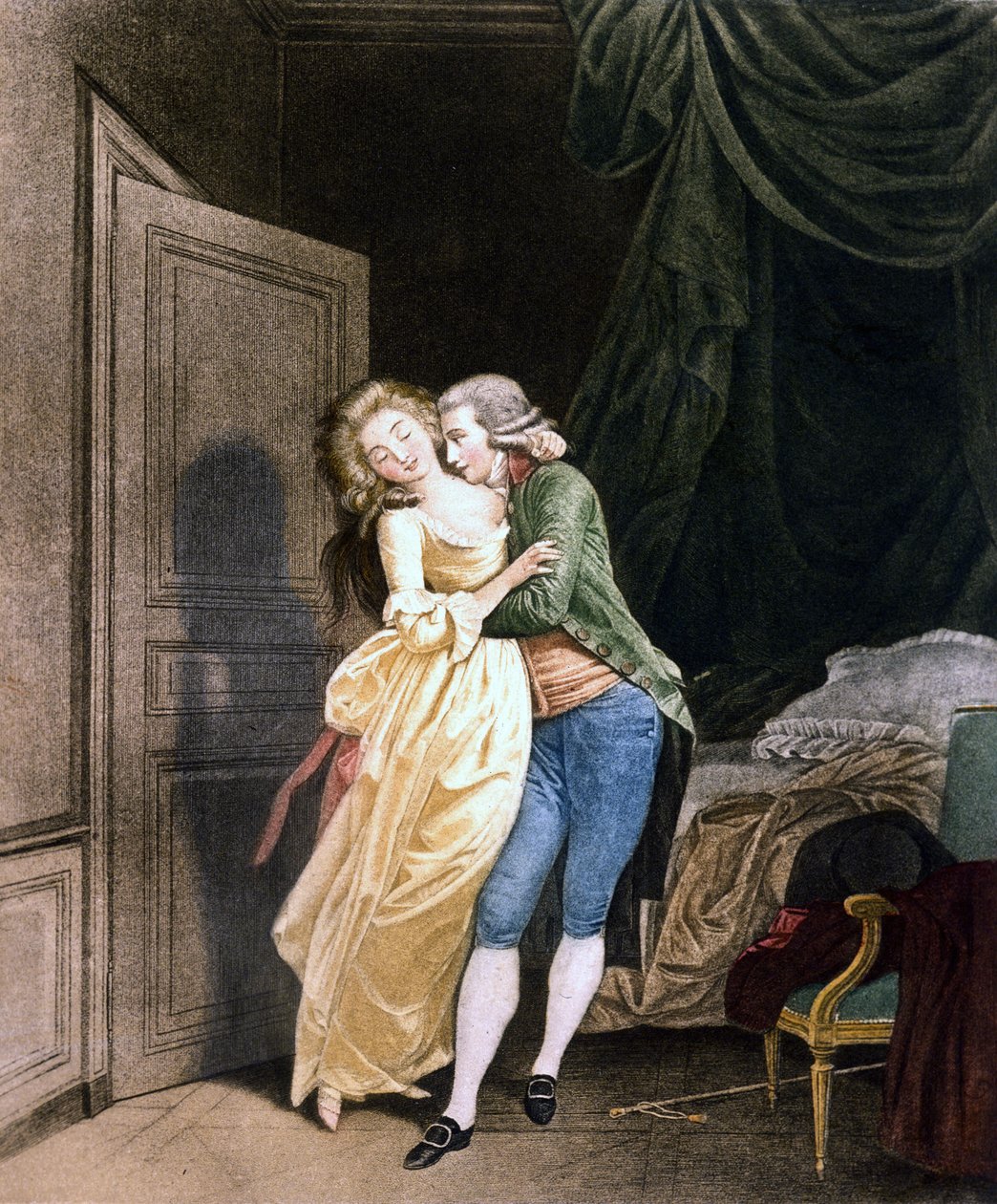 Měkká odolnost. Muž dělá zálohy na velmi elegantní mladou ženu. Gravírování Boilly od Louis Leopold Boilly