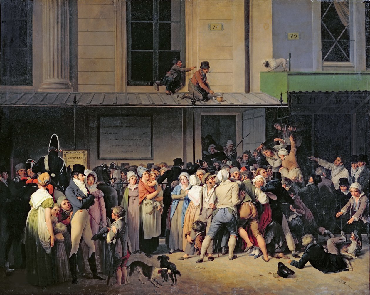 Vchod do Théâtre de lAmbigu-Comique před volným představením, 1819 od Louis Leopold Boilly