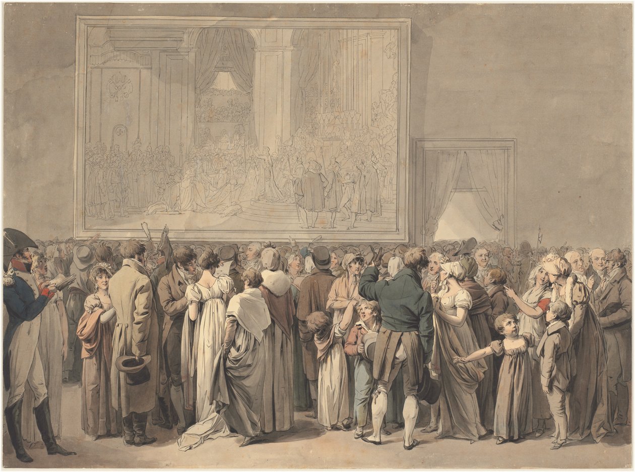 Veřejnost v salonu Louvre, Prohlížení malby „Posvátná“, zahájená v roce 1808 (pero, inkoust a akvarel) od Louis Leopold Boilly