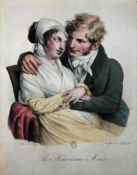 Devátý měsíc těhotenství, cca 1825 (barevné lito) od Louis Leopold Boilly
