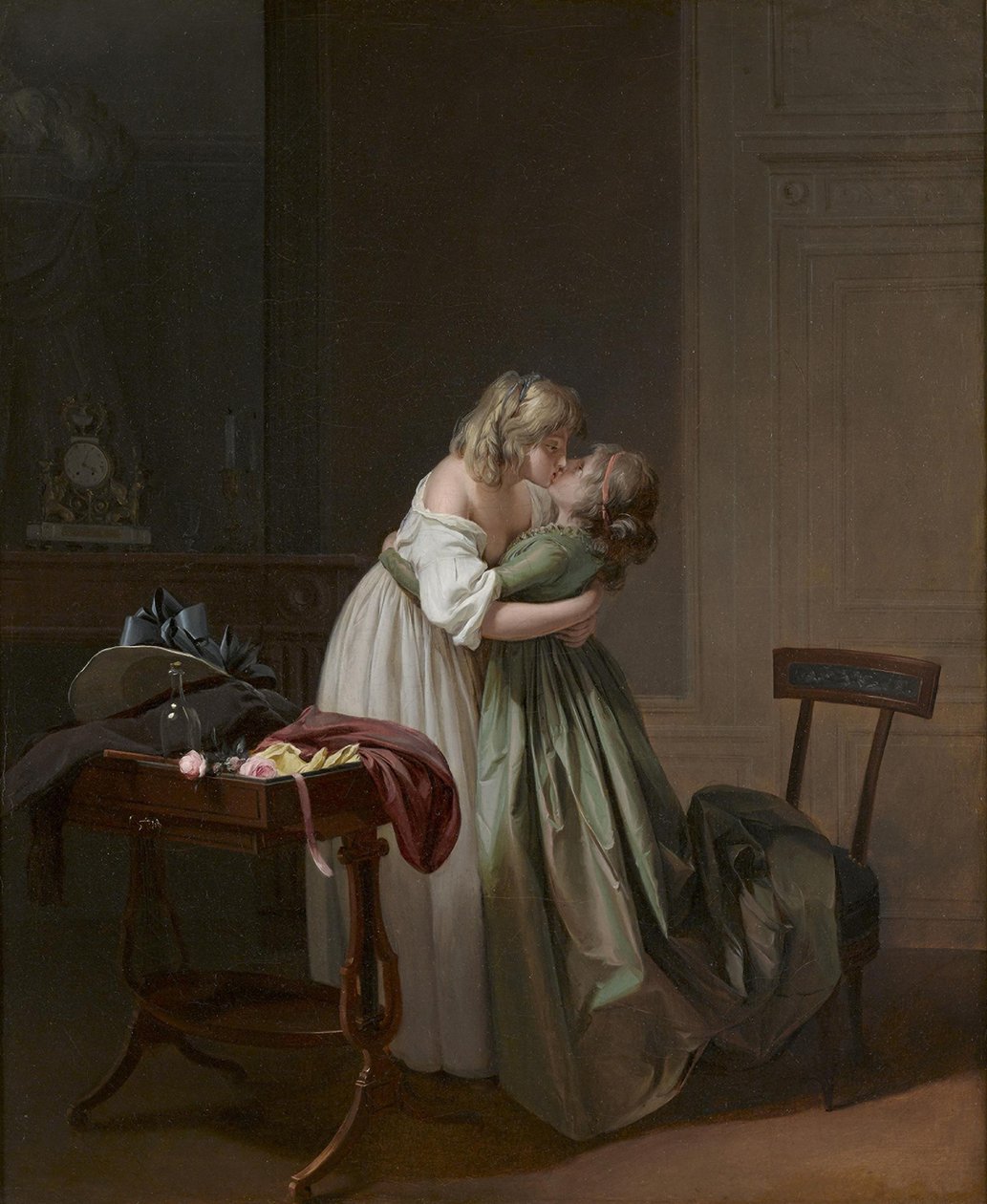 Dvě mladé ženy líbající, c. 1790-1794 (olej na plátně) od Louis Leopold Boilly