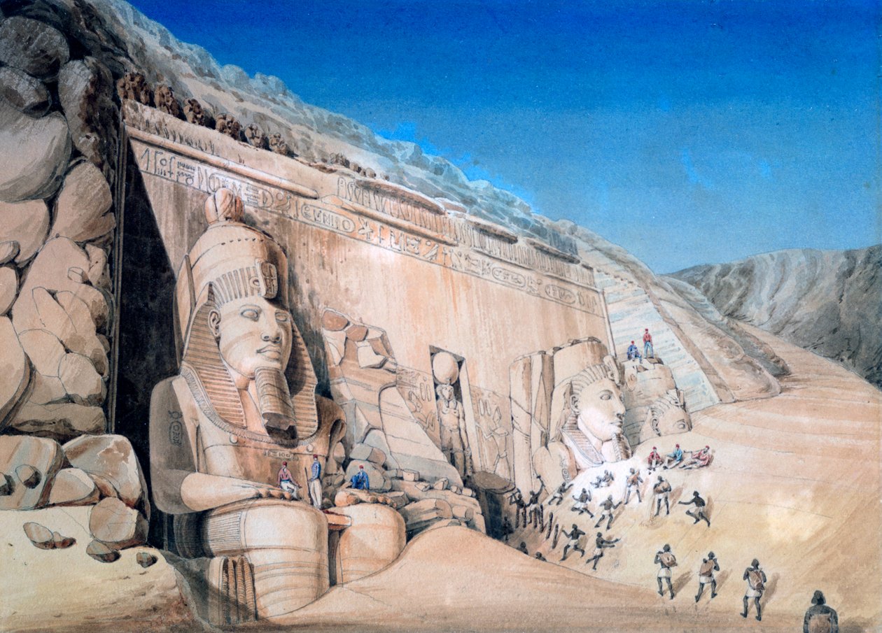 „Výkop Velkého chrámu Ramesse II, Abu Simbel“, 1819 od Louis M. A. Linant de Bellefonds,