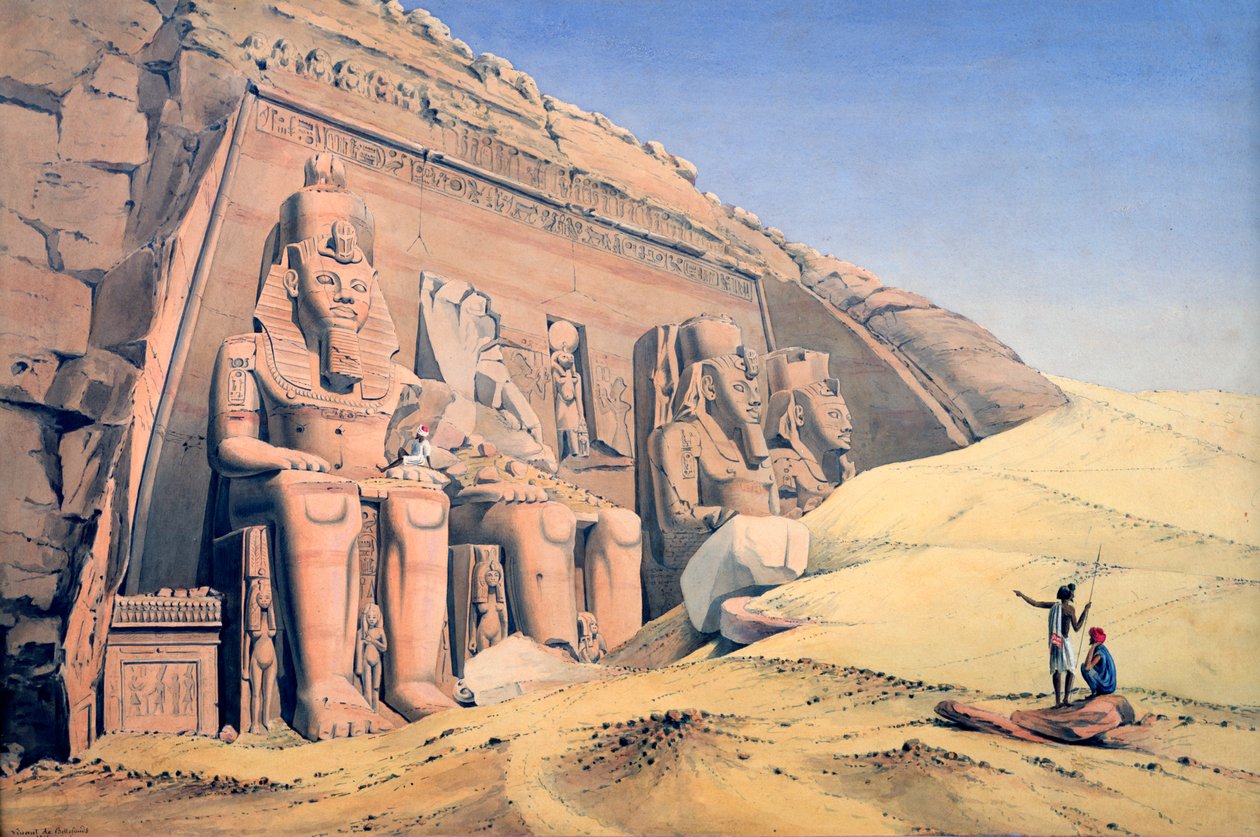 „Velký chrám Ramesse II, Abu Simbel“, 1846 od Louis M. A. Linant de Bellefonds,