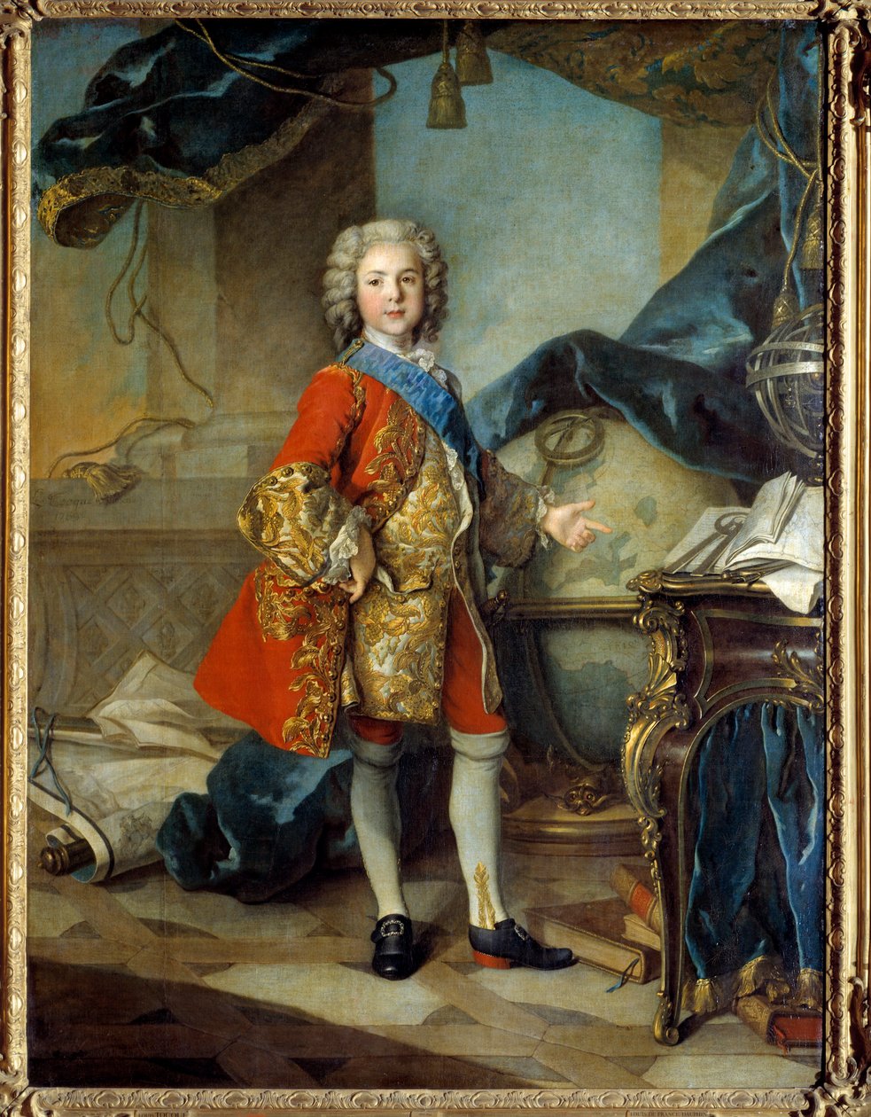 Celovečerní portrét dauphina Louise de France (1729 - 1765), syna Ludvíka XV., v jeho studijním ateliéru. Obraz Louis Tocque (1696 - 1772) od Louis Tocqué