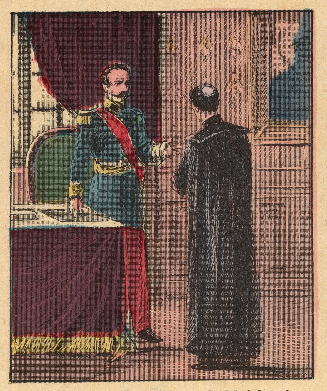 Napoleon III a Louis-Gaston de Segur (Louis Gaston de Segur) (1820-1881) francouzský biskup v Elysee - - rytina z "" Náboženské učení očima. Báječné album“ Louis Maitrejean a Georget Ramond - Francie 1910 od Louis Maitrejean