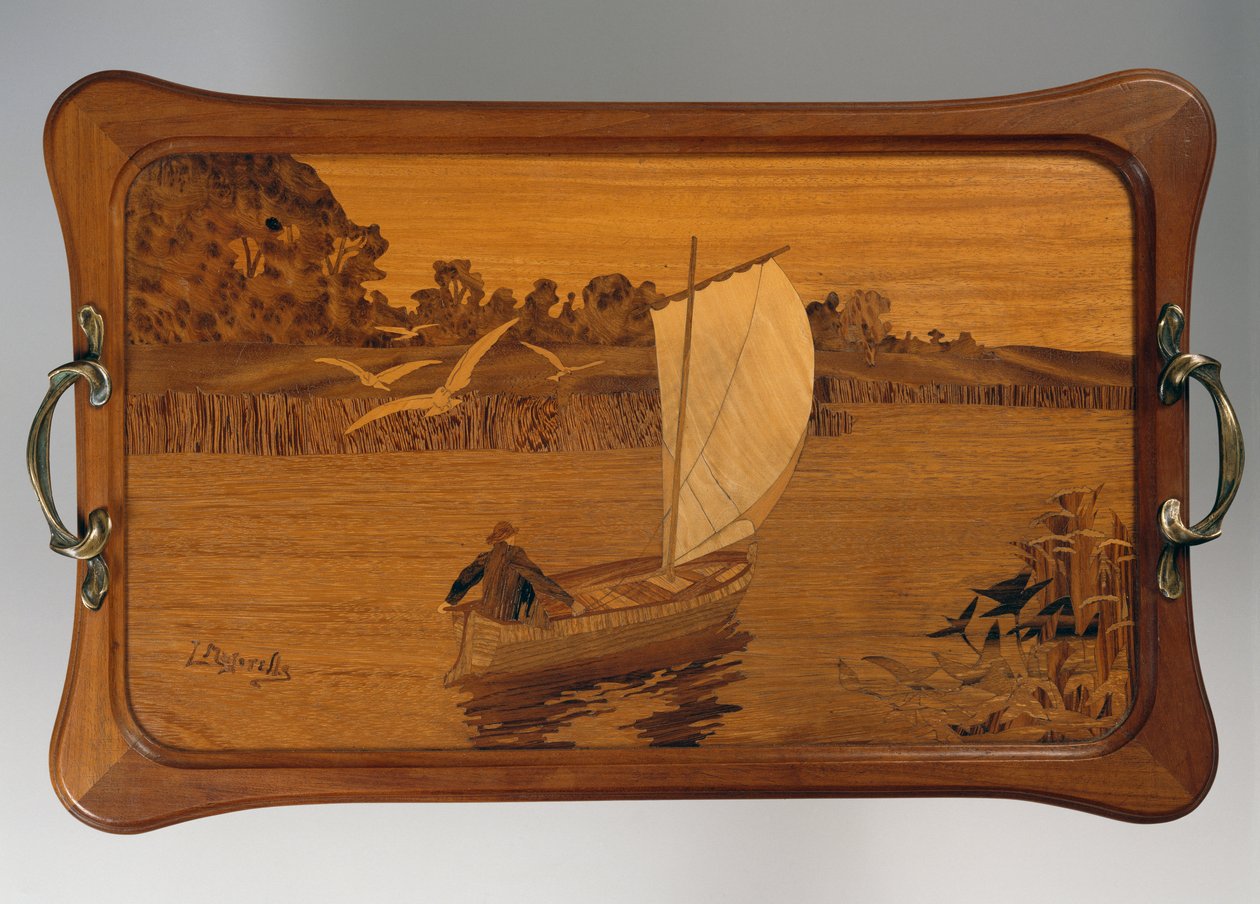 Podnos s jezerní scénou, Louis Majorelle (1859-1926), dřevo, Francie, 20. století od Louis Majorelle