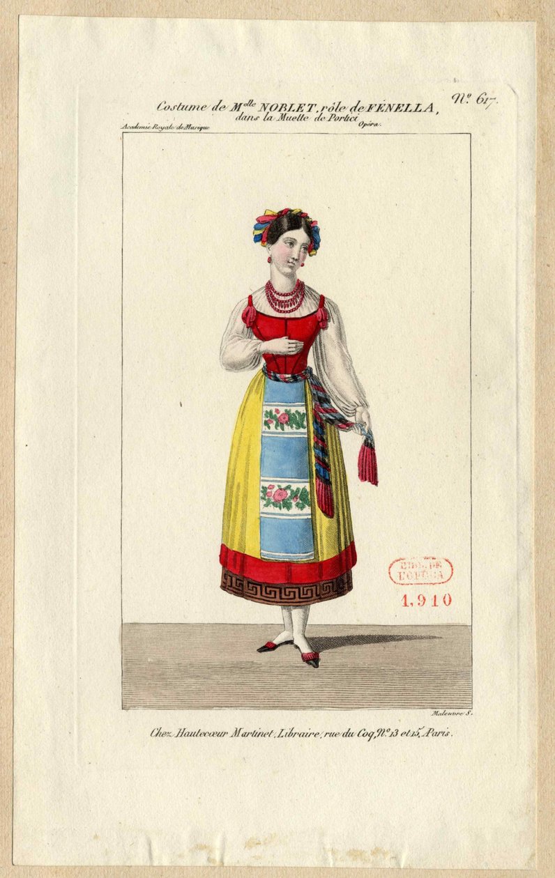 Slečna Noblet jako Fenella. Návrh kostýmů pro operu La muette de Portici, 1828. od Louis Maleuvre