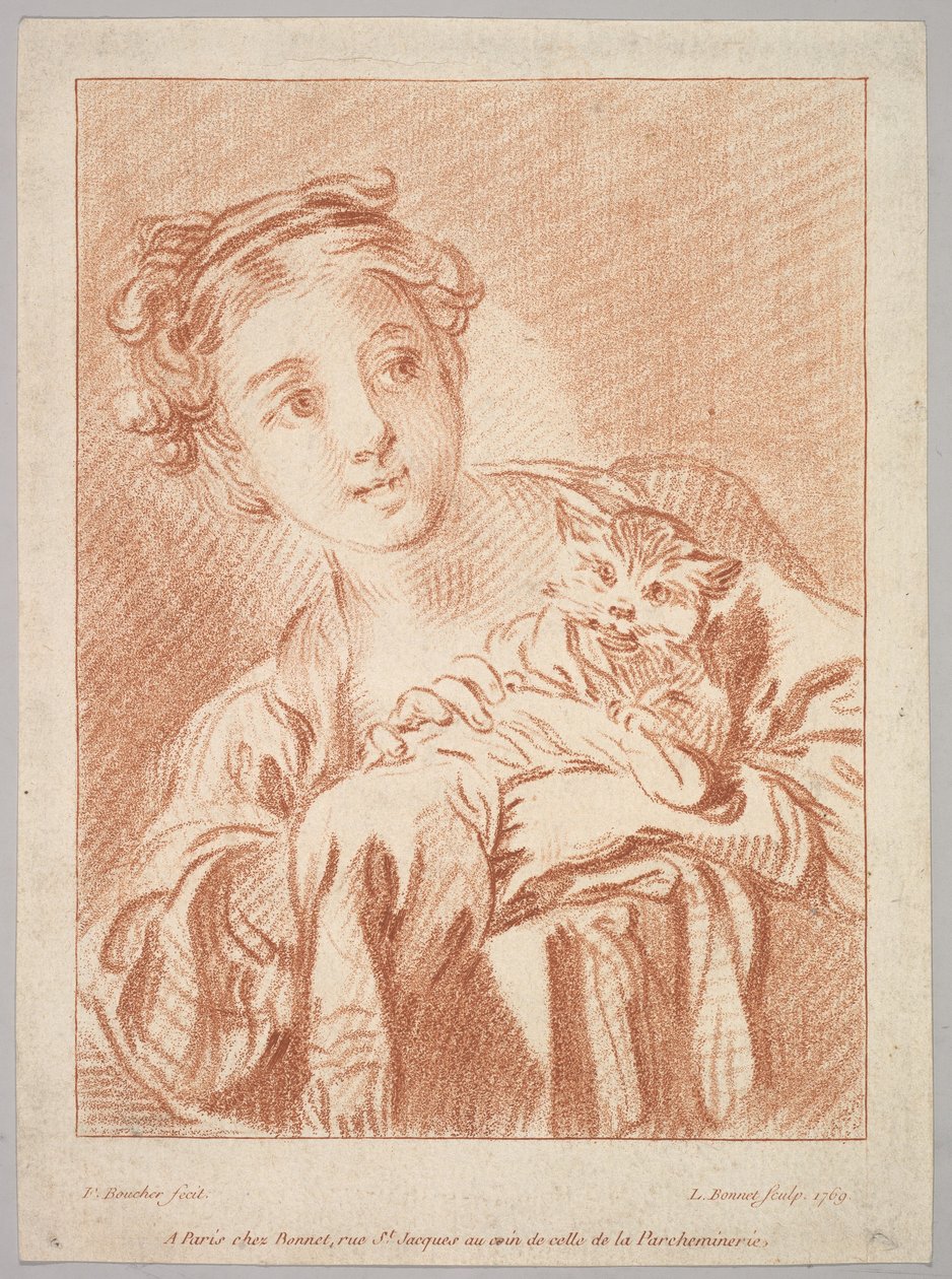 Mladá dívka držící kočku, 1769. od Louis Marin Bonnet