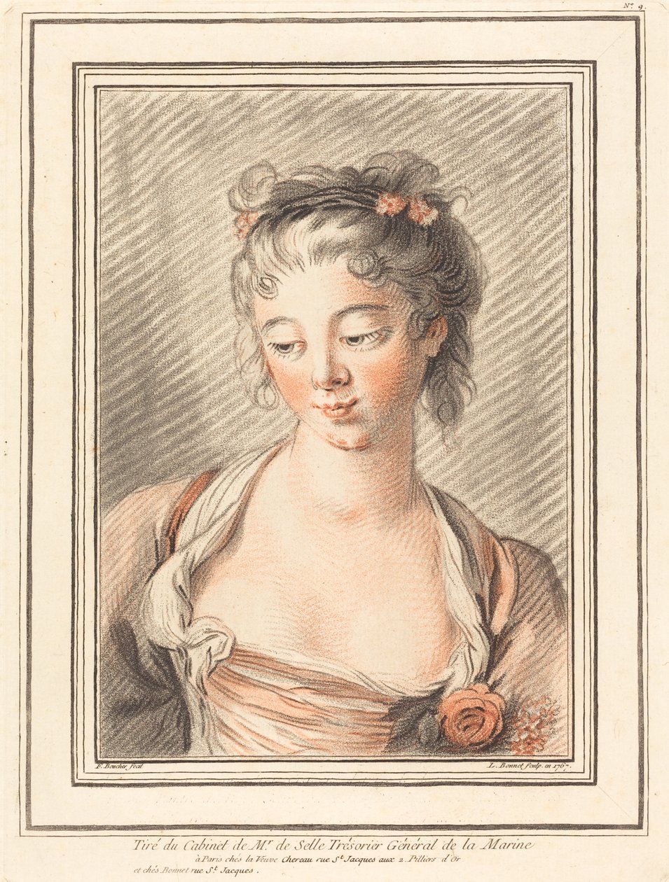 Busta mladé ženy při pohledu dolů, 1773 nebo později. od Louis Marin Bonnet