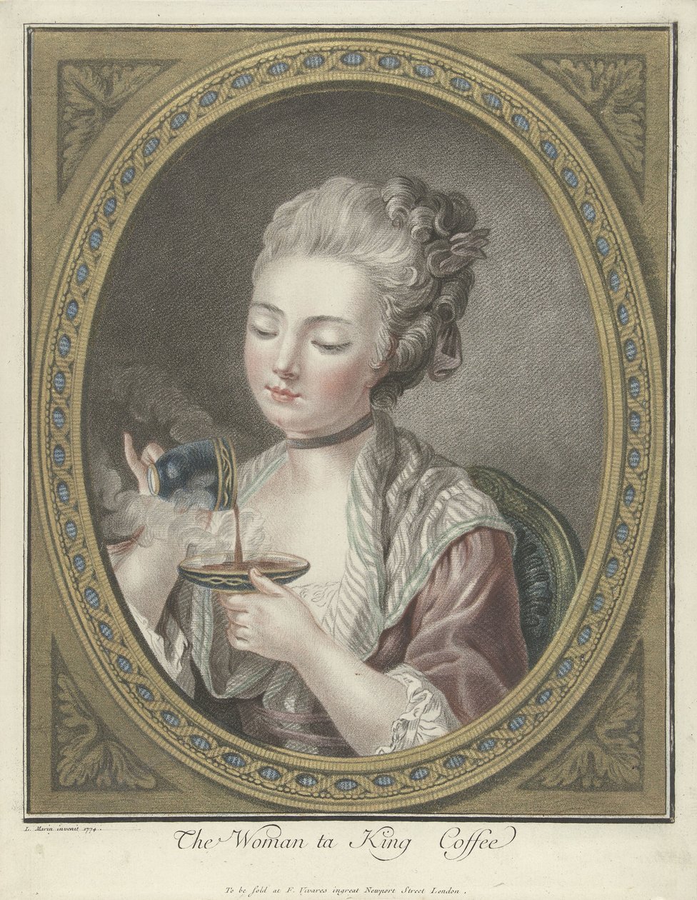 Busta mladé ženy pití kávy The Woman ta King Coffee (název na objektu) od Louis Marin Bonnet