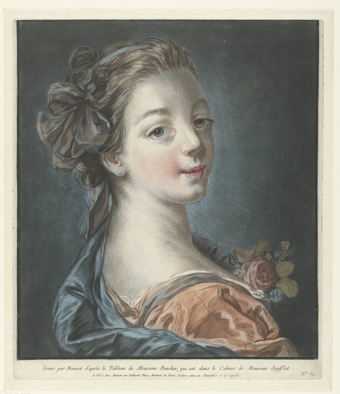 Busta mladé ženy s mašlí ve vlasech Tete de femme od Louis Marin Bonnet