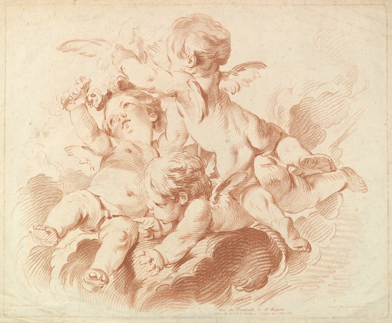 LAir The Air: Skupina tří putti na oblacích, 18. století. od Louis Marin Bonnet