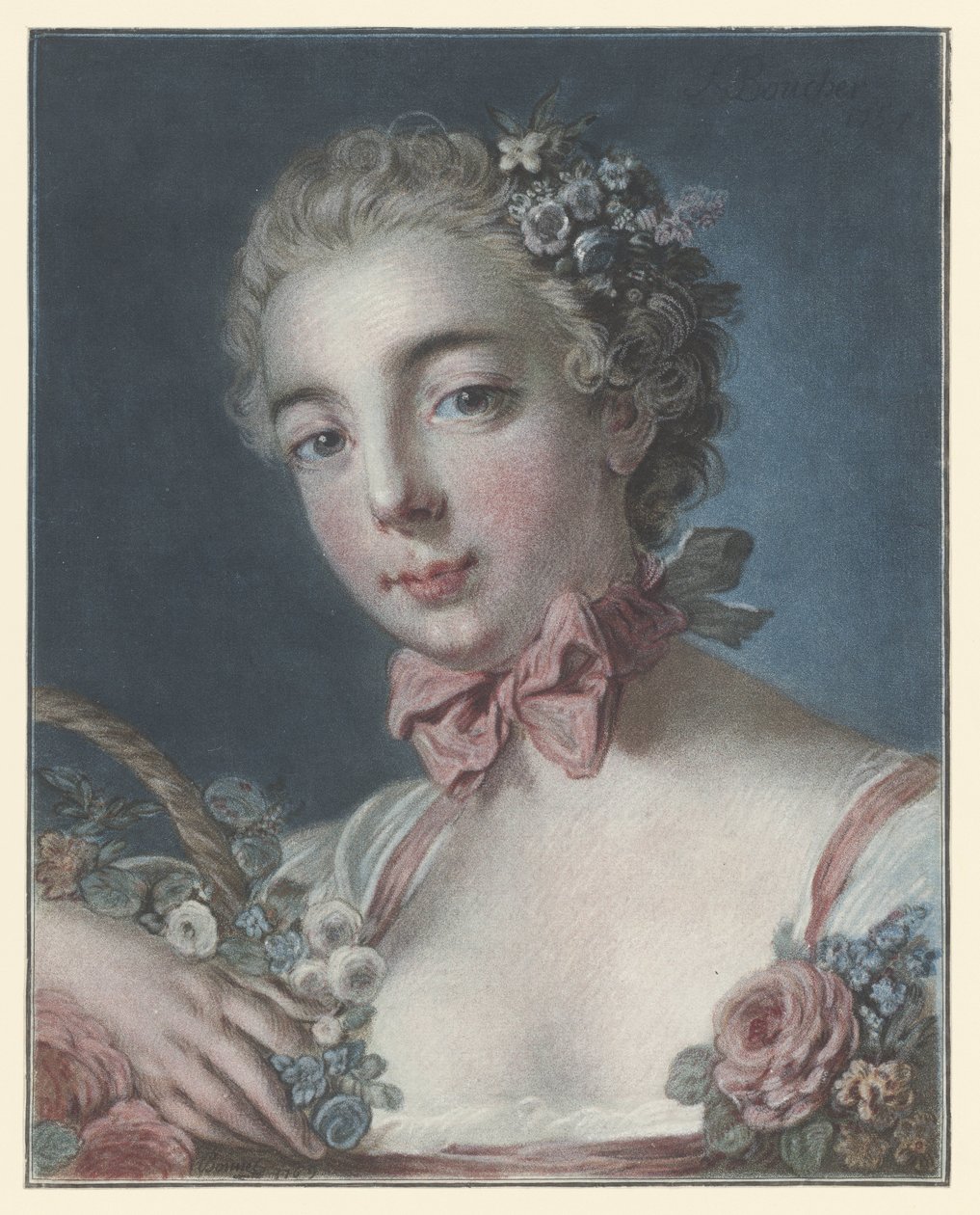 Portrét Marie Amélie Baudouinové jako Flora hlava flóry od Louis Marin Bonnet