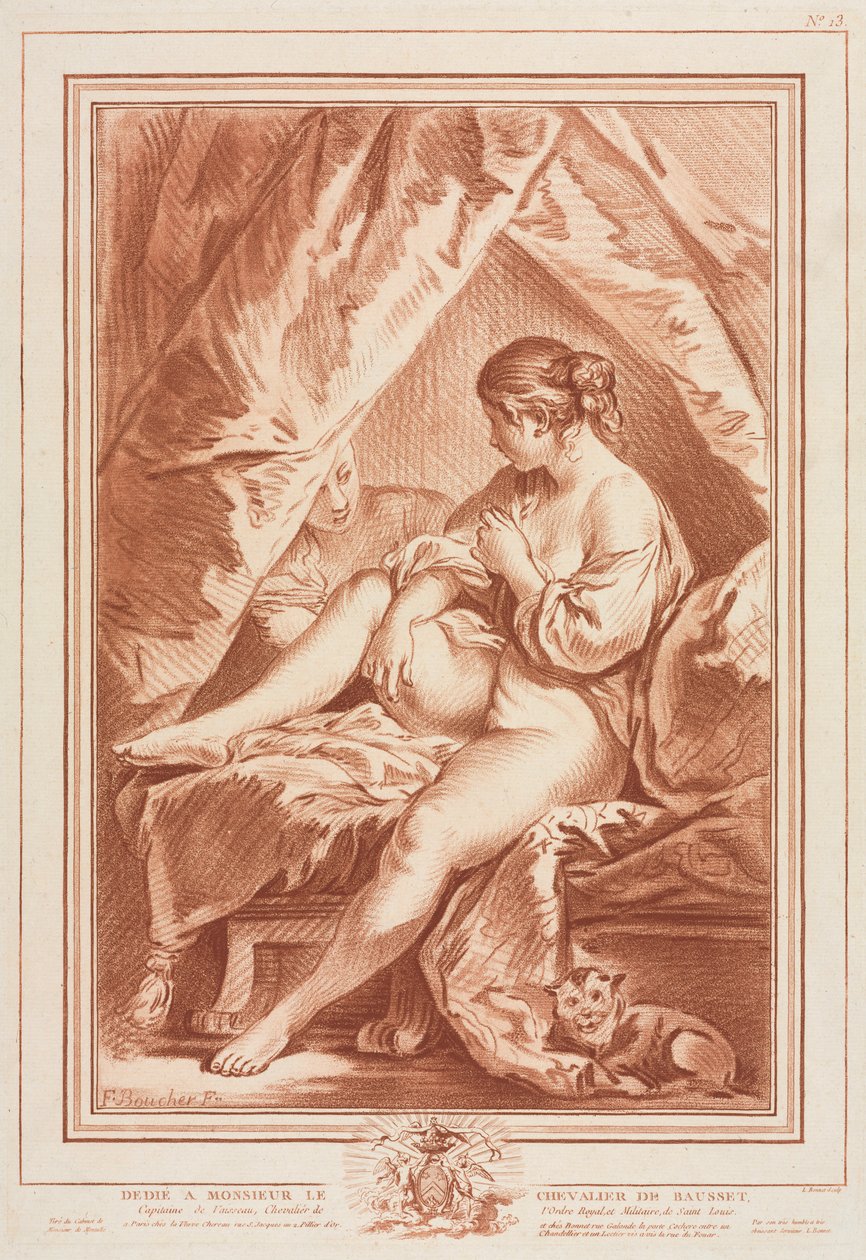 Mladá žena sedící na posteli, před rokem 1764. od Louis Marin Bonnet