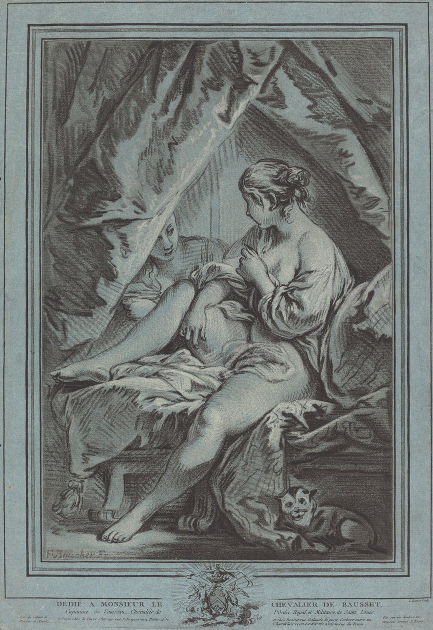 Mladá žena sedí na posteli od Louis Marin Bonnet after François Boucher