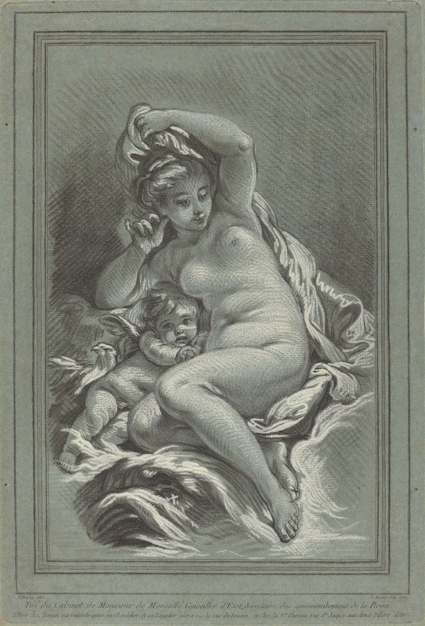 Venuše a Amor na delfínovi od Louis Marin Bonnet after Juste François Boucher