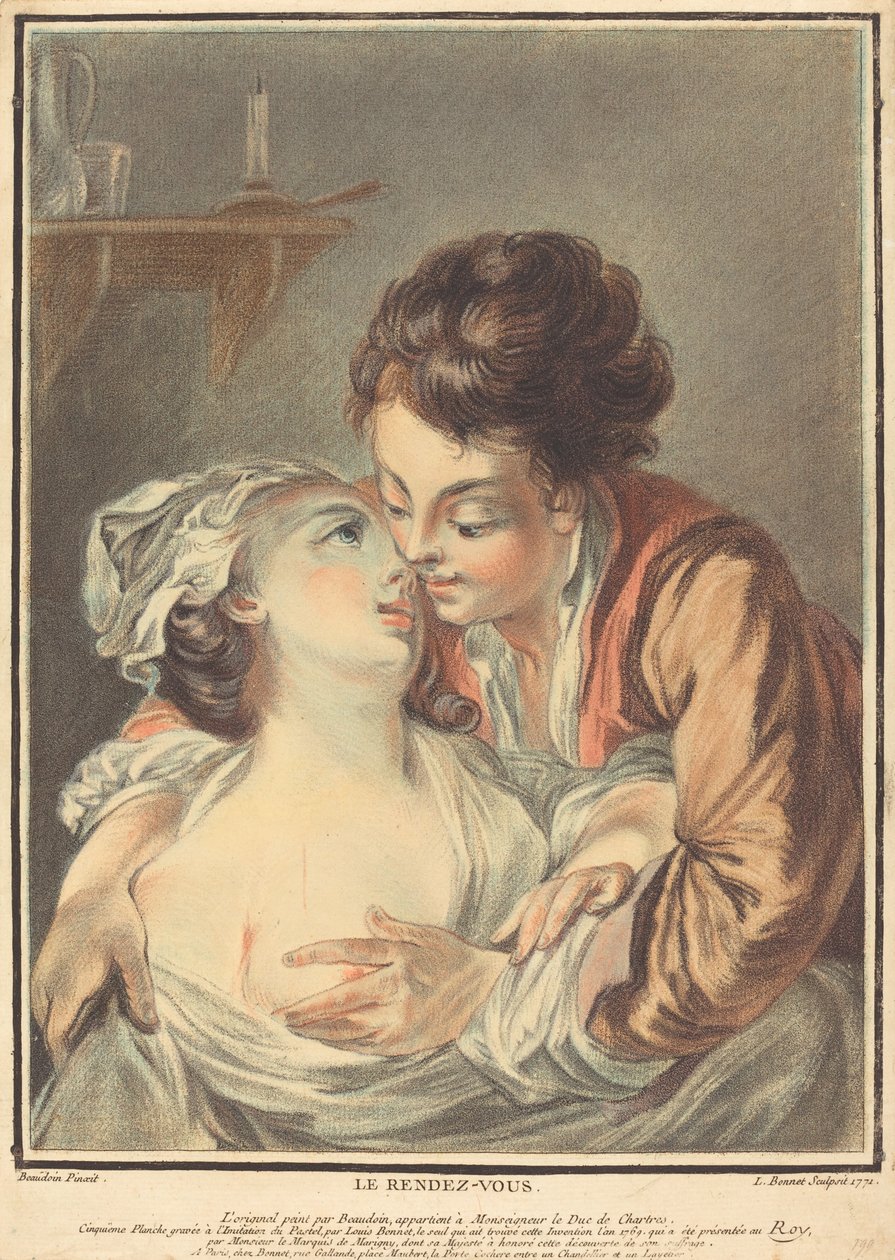 Schůzka od Louis Marin Bonnet after Pierre Antoine Baudouin