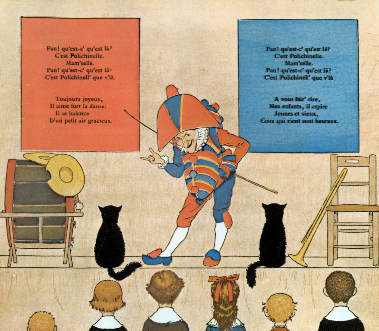 Partitura a ilustrace dětské písně Punchinello, 1898 od Louis Maurice Boutet de Monvel