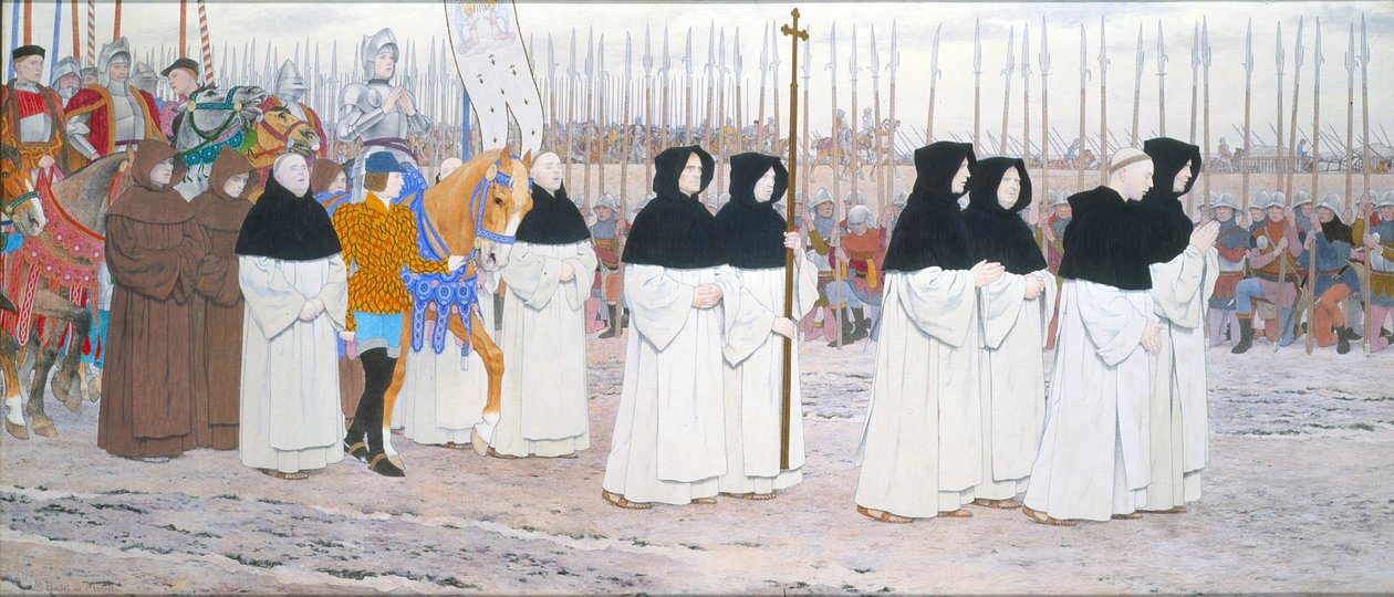 Panna ve zbroji na koni, od Johanky z Arku Series C, kolem 1905-11 (olej a plátek zlata na plátně) od Louis Maurice Boutet de Monvel