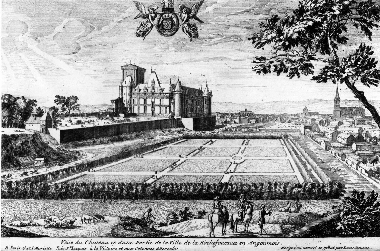Chateau de la Rochefoucauld v Liancourtu; rytina Louis Menier - Family Archives. od Louis Meunier