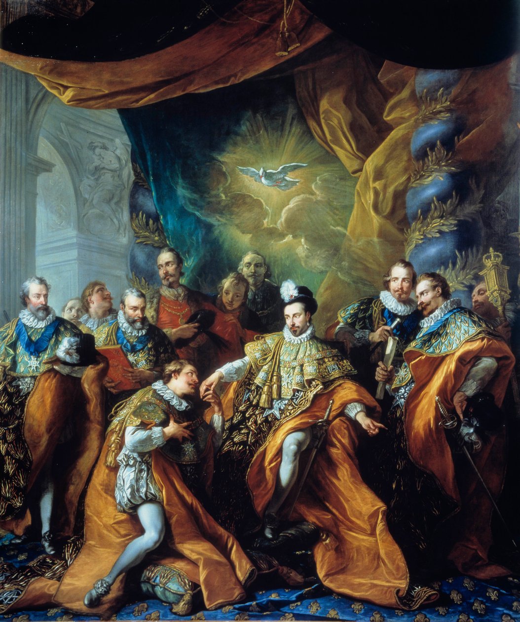Instituce Řádu Ducha svatého (Řád Ducha svatého) od Jindřicha III. Obraz Louis Michel van Loo (1707-1771). 18. století. Paříž, Musee de la Legion d