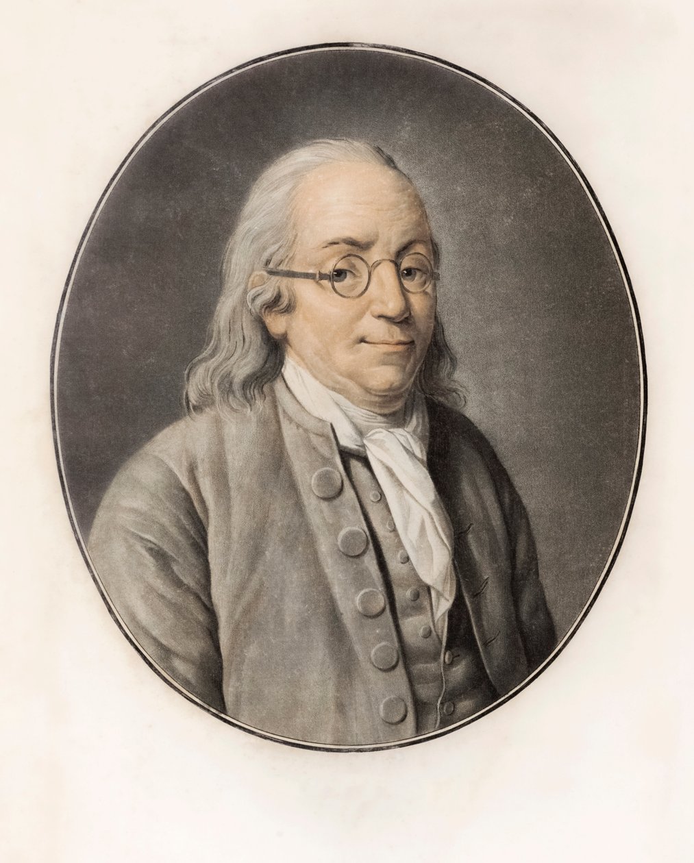 Benjamin Franklin. Portrét (rytina) od Louis Michel van (after) Loo