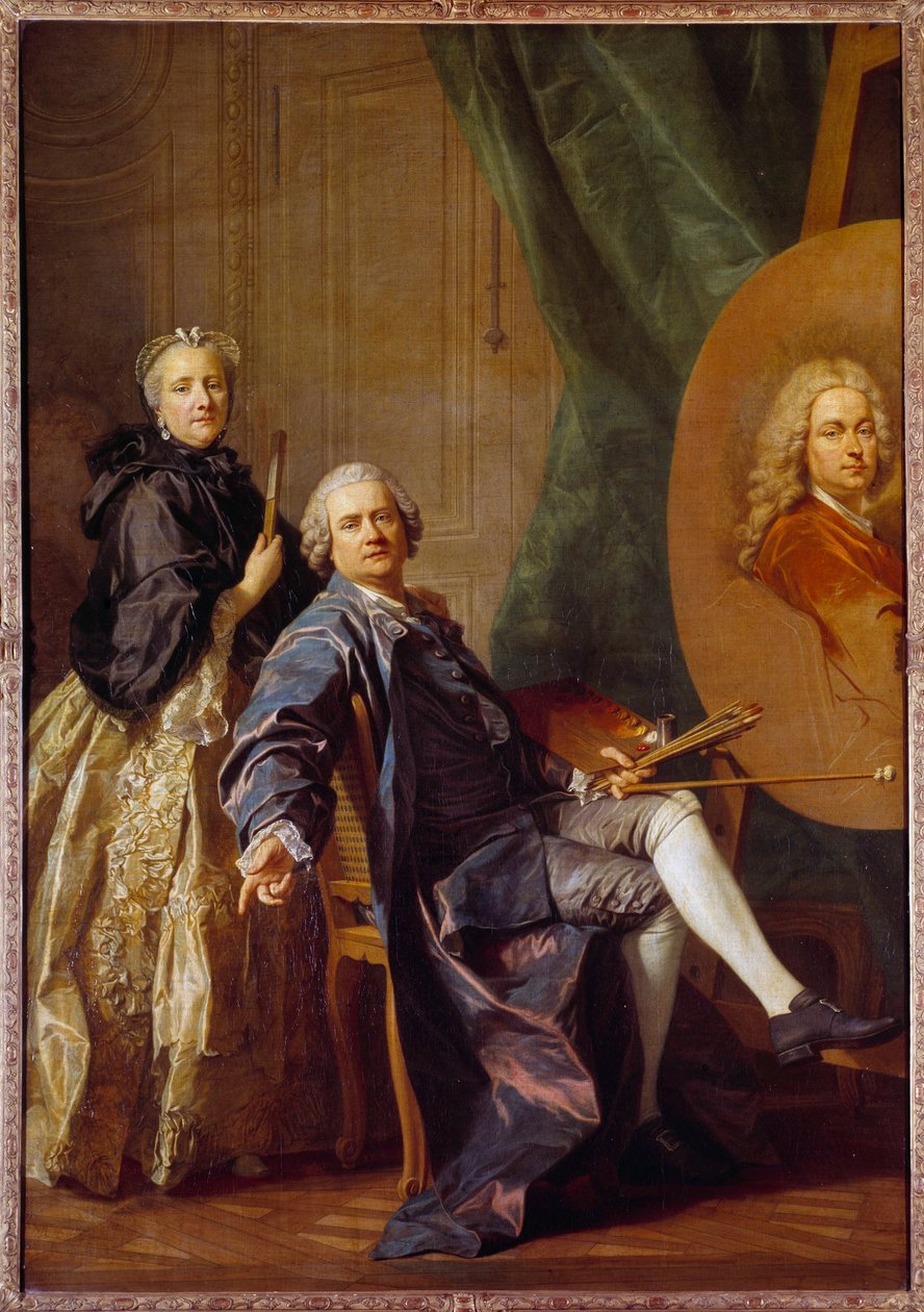 Louis Michel Van Loo (1707-1771), radí jeho sestra Marie Anne, pracuje na portrétu svého otce Jean Baptiste Van Loo (1684-1745) Obraz Louis Michel Van Loo (1707-1771) 1763 Sun. 2,4x1,6m od Louis Michel van Loo