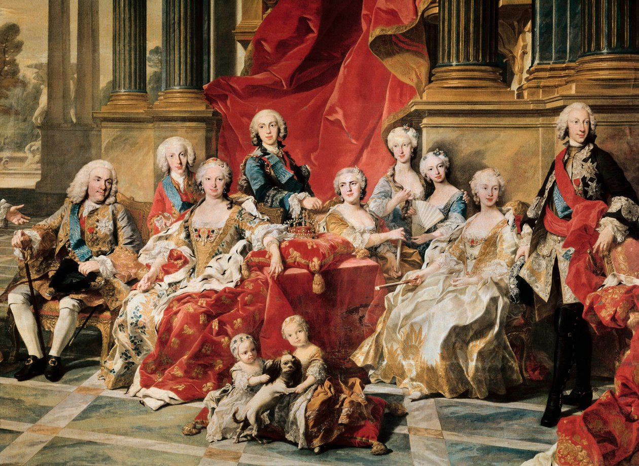 Philip V obklopený svou rodinou. Detail obrazu Louis Michel van Loo od Louis Michel van Loo